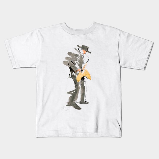 Saxophonist Musician Watercolor Drawing Kids T-Shirt by Catarina Garcia